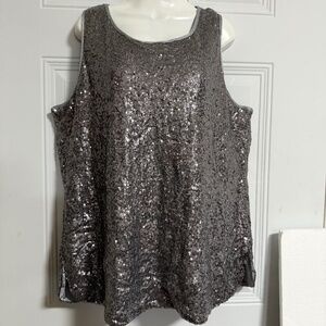 IN'VOLAND‎ Sequins Sleeveless Top SZ 20W Lined Disco Party New Years Glam